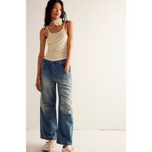 Free People We The Free Twin Flame Cropped Wide Leg Jeans Mid Rise NWOT Size 27